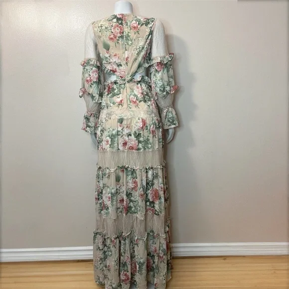 Floral print cutout long sleeve maxi dress with ruffle details - Picture 5 of 9